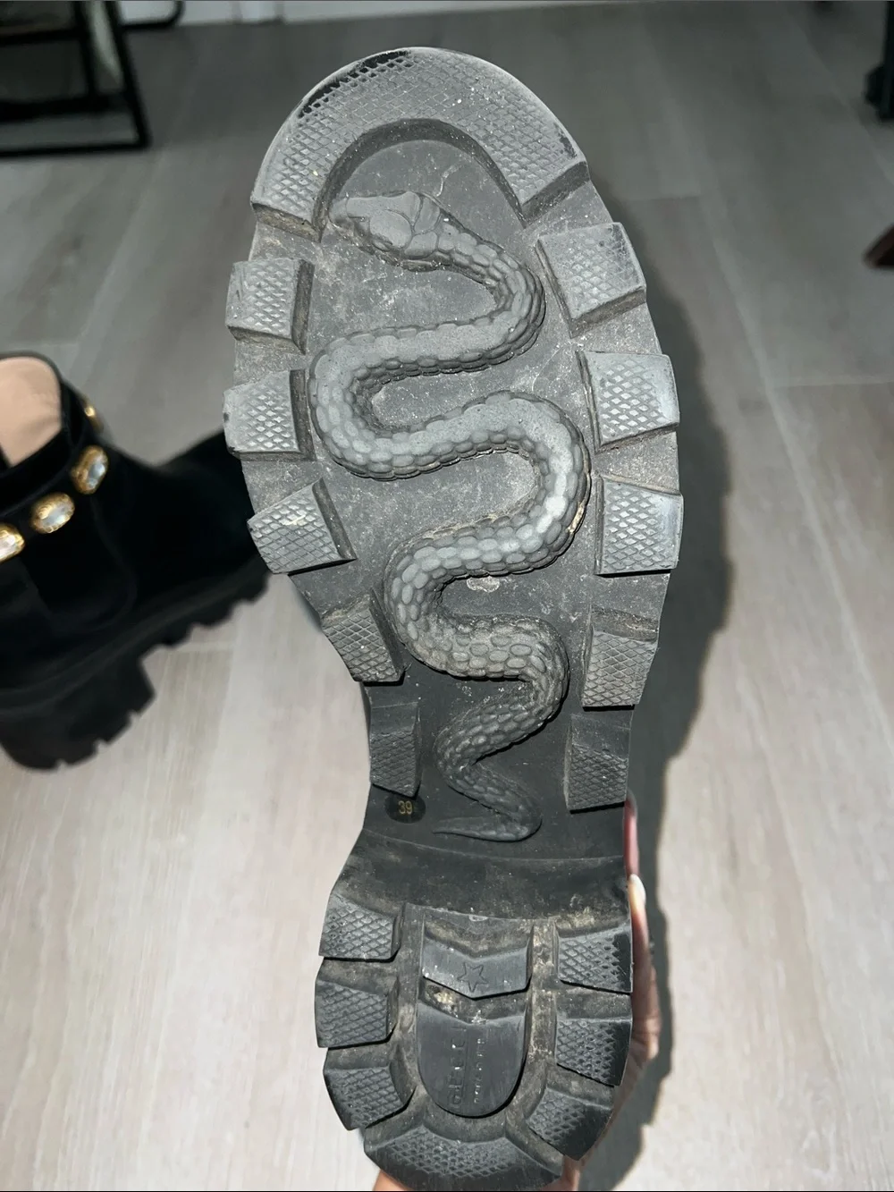 Gucci Black Leather Ankle Boots with Gold GG & Jeweled Strap